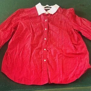 Elegant Red Striped Women's Button Down Shirt